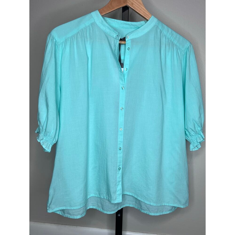 Velvet Heart Tencel Button Front Blouse Aqua Blue Size Small NWT